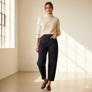 NWT Free Assembly High Rise Barrel Leg Jeans Dark Indigo Wash 26.5-inch Size 8